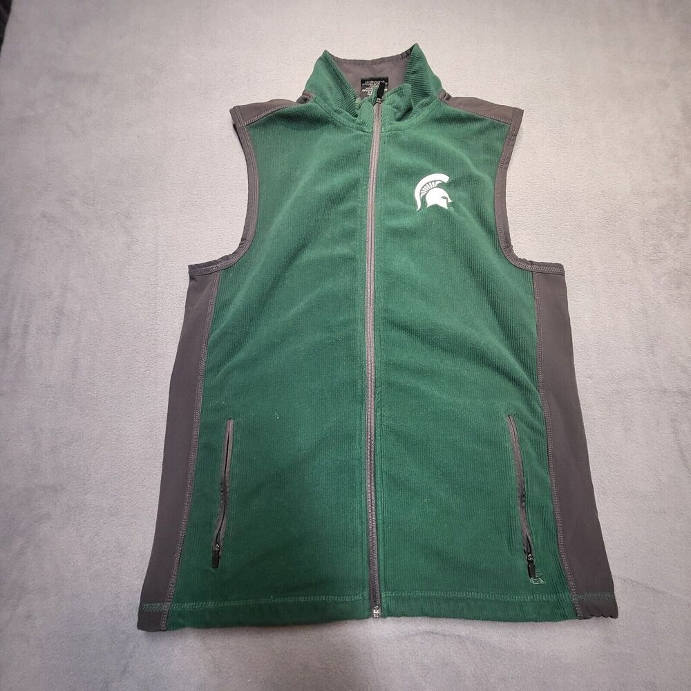 Colosseum Fleece Vest Jacket Mens M Green Michigan Spartans Full Zip Logo